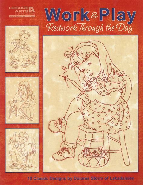 Leisure Arts 5274 Work And Play Redwork Embroidery Pattern Booklet Ten