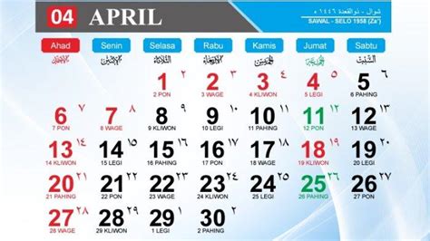 Kalender Bulan April Lengkap Dengan Jadwal Tanggal Merah Dan Cuti