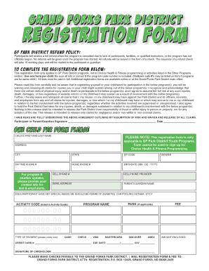 Fillable Online Gfparks Grand Forks Park District Registration Form