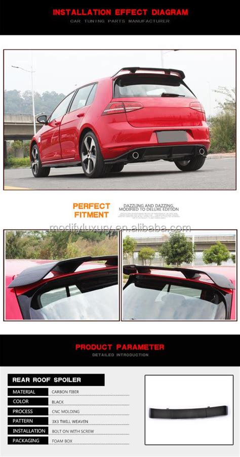 Rz Style Carbon Fiber Roof Spoiler For Volkswagen Golf 7 Vii Mk7 Gti