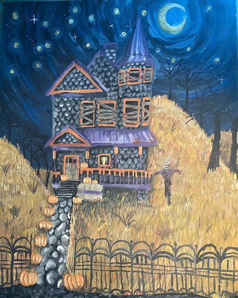 Haunted House Painting Halloween - Etsy