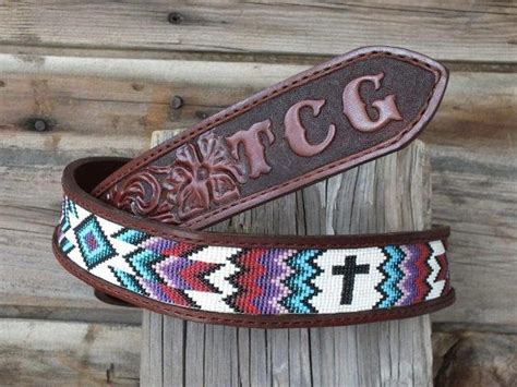 Leather Belt With Beaded Inset Etsy