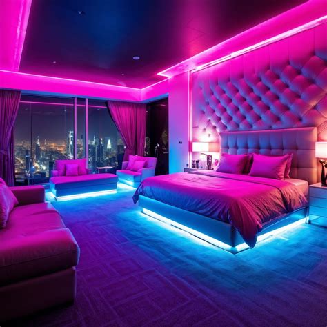 An extremely large neon bedroom with luxurious facilities by Chen Jun ...