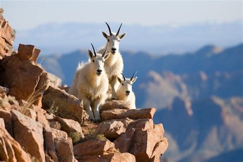 Mountain Goats Perched On Steep Cliffs Premium Ai Generated Image