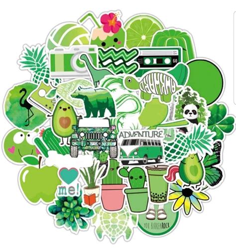 Green Aesthetic Stickers Pack Of 10 Etsy