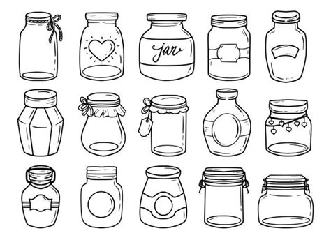 Hand Drawn Mason Jars With Labels And Hearts On The Lids Set Of Twelve