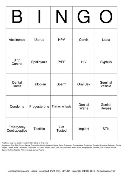 Sex Ed Bingo Cards To Download Print And Customize