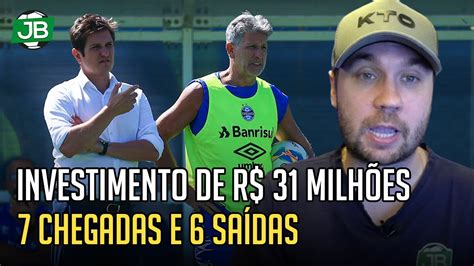 JANELA DO GRÊMIO TEVE 7 REFORÇOS 6 SAÍDAS MAIS DE R 31 MILHÕES