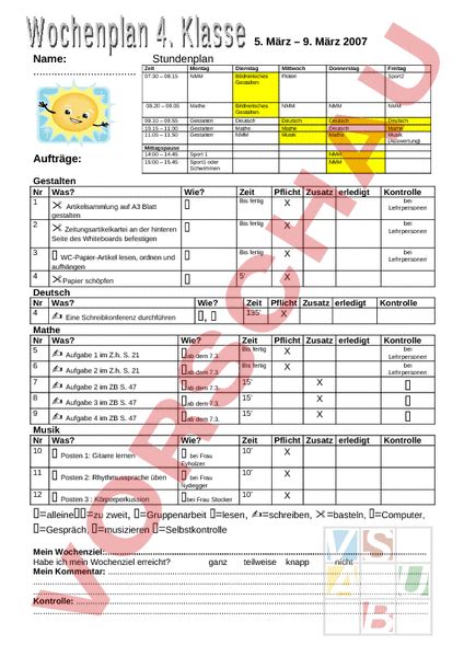 Arbeitsblatt Wochenplan Administration Methodik Lehr Und Lernformen