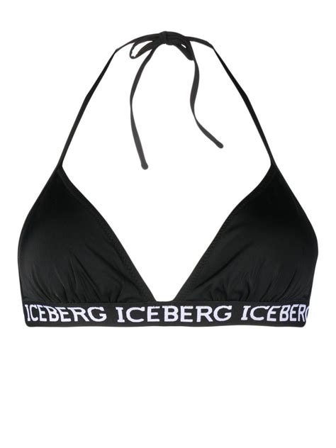 Iceberg Logo Tape Halterneck Bikini Top Black FARFETCH UK