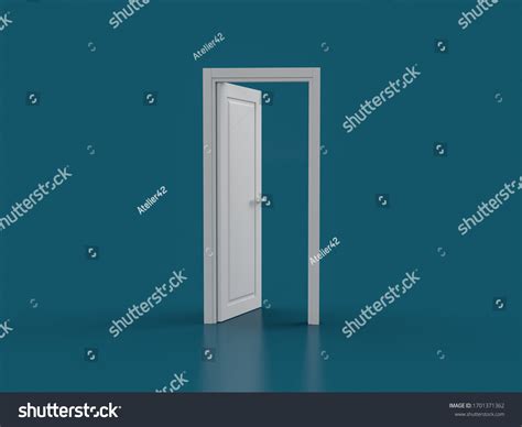 White Door Open Entrance Blue Background Stock Illustration 1701371362