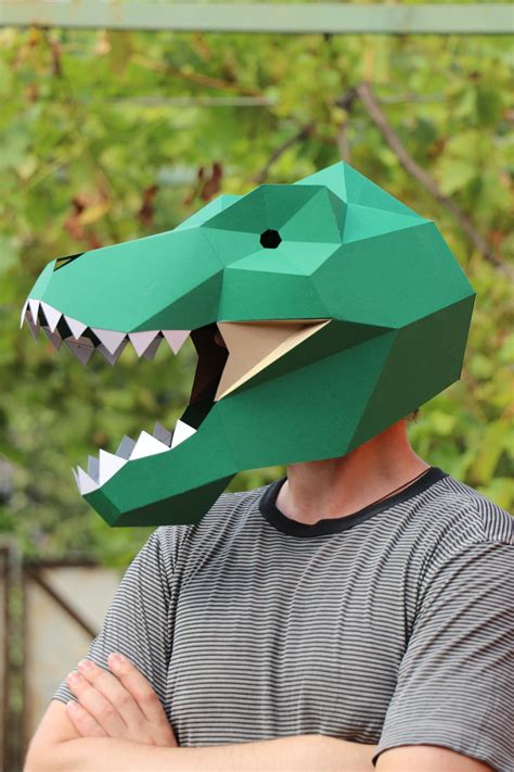 T Rex Low Poly Mask Diy Paper Craft Mask Dinosaur Pdf Etsy