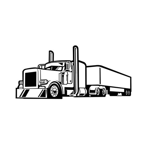 Premium Semi truck 18 Wheeler Trailer Silhouette Monochrome Vector ...