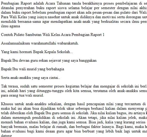 Contoh Pidato Sambutan Wali Kelas Acara Pembagian Raport Dokumen Psikotes Dan Soal Ujian Sekolah