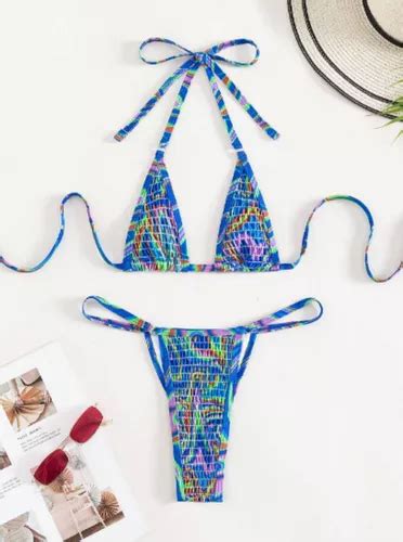 Ropa De Ba O Piezas Bikini Tri Ngulo Con Estampado Halter Cuotas