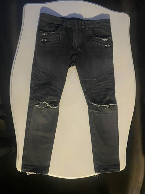 Balmain Balmain Grey Distressed Biker Jeans Grailed