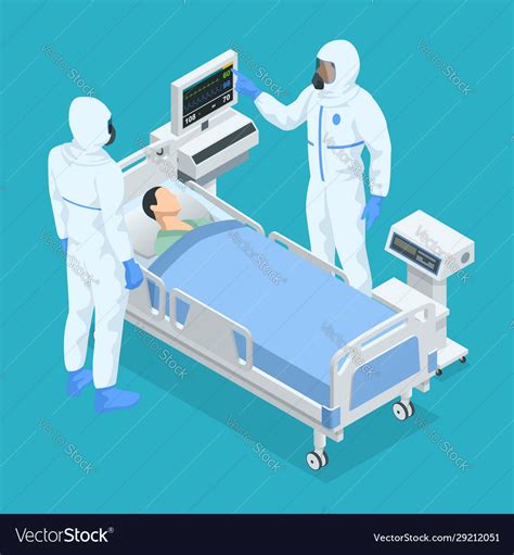 Isometric Concept Icu Room In A Hospital Vector Image