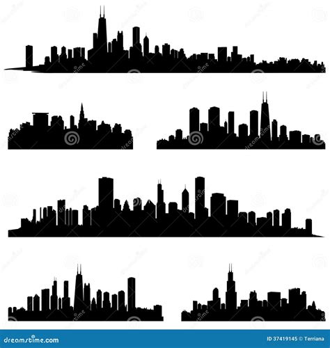 City Silhouettes Set. Cityscape Collection. Stock Vector - Illustration of illinois, engle: 37419145