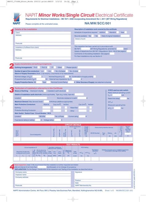 Electrical Minor Works Certificate Template Mandegar With Regard To