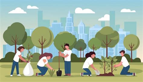 Un Grupo De Voluntarios Plantando Rboles En Un Parque Trabajando