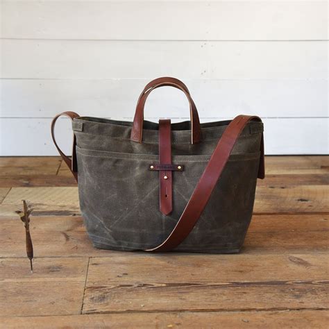 Waxed Canvas Bag With Leather Straps Genderless Shoulder Bag Crossbody Bag By Peg And Awl