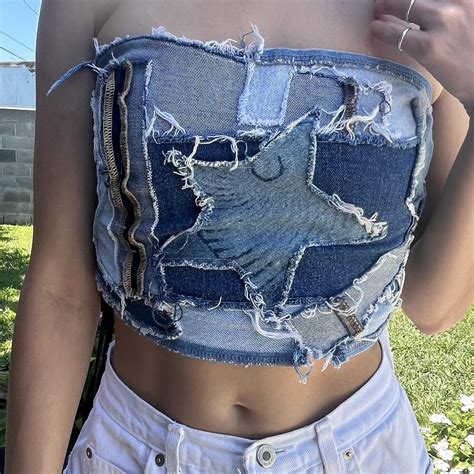 Denim Corset Top Handmade From Upcycled Jeans Depop