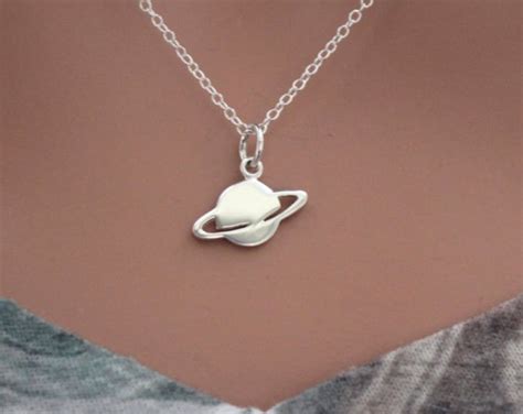 Sterling Silver Saturn Charm Necklace Saturn Outer Space Charm