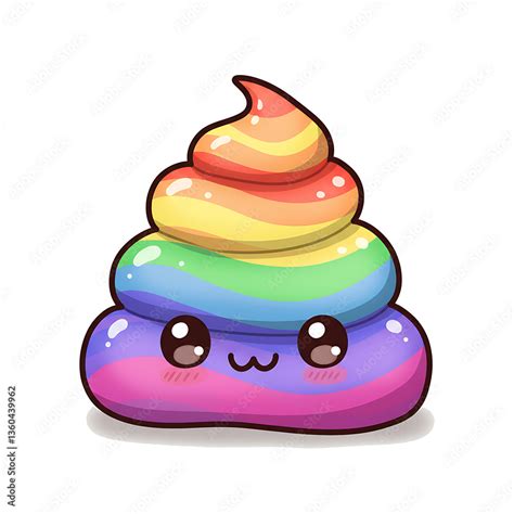 cute  funny kawaii style poop emoji   smiling face rainbow