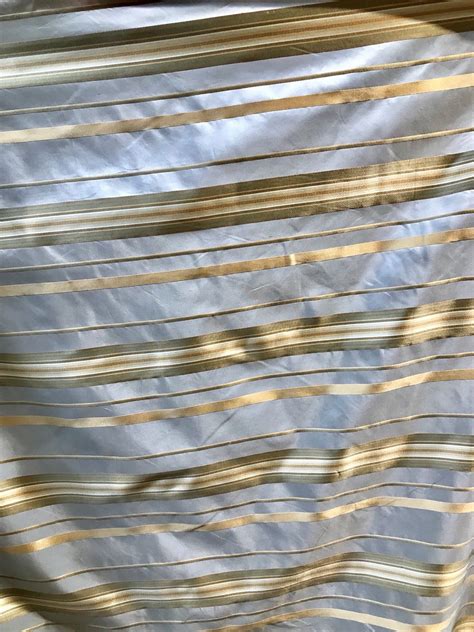 SWATCH 100% Silk Taffeta Drapery Fabric - Stripe Blue And Gold– www ...