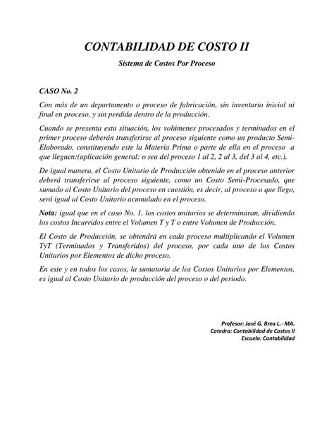 Caso Teoria Y Ejercicio Contabilidad De Costo Ii Sistema De