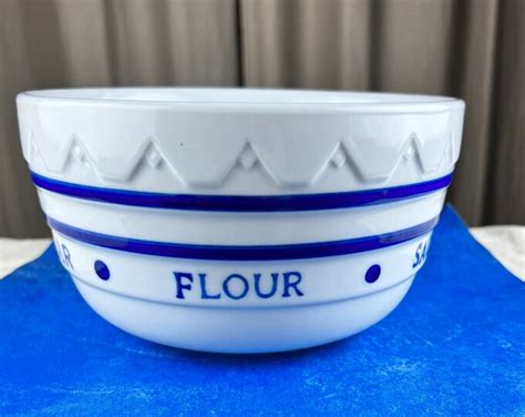 Vintage White Ceramic Mixing Bowl With Embossed Baking Terms flour ...