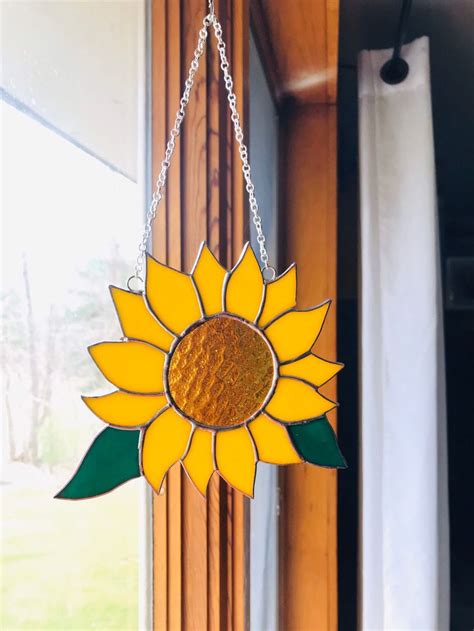 Sunflower Stained Glass Wind Chime Sun Catcher Windchime Suncatcher By Laheir Etsy Stained