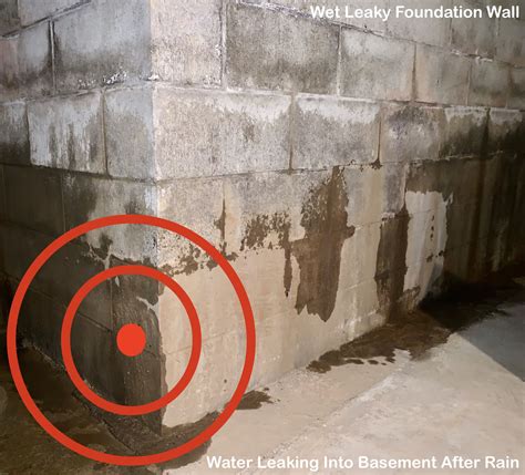 Basement Foundation Walls Leaking Water Onto Floor After Rain Wet