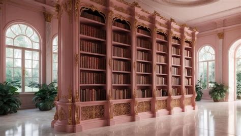 A Majestic Floortoceiling Pink Bookshelf Rendered In Stunning 4K