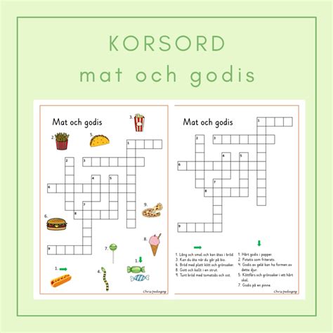 Korsord Mat Och Godis Teach Academy