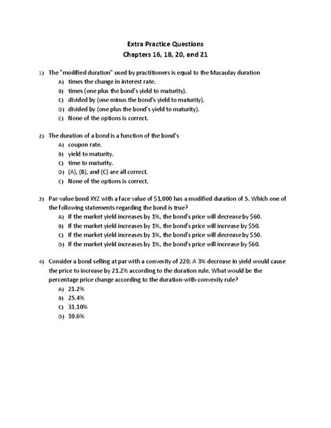 Extra Practice Questions for FE: Chapters 16, 18, 20, and 21 - Studocu