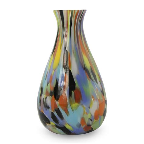 UNICEF Market Handblown Brazilian Glass Vase In Tropical Colors