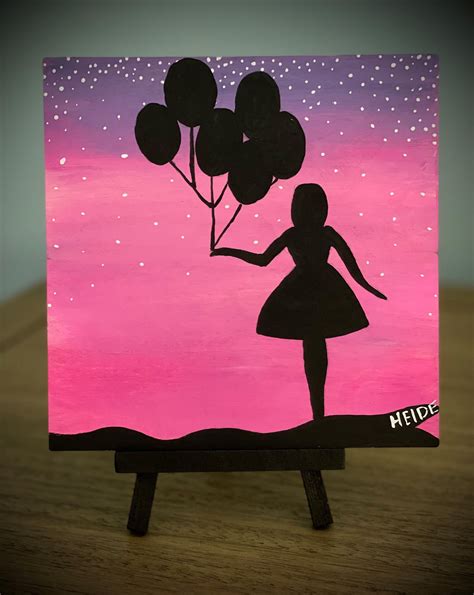 Girl With Balloons Silhouette Painting Etsy