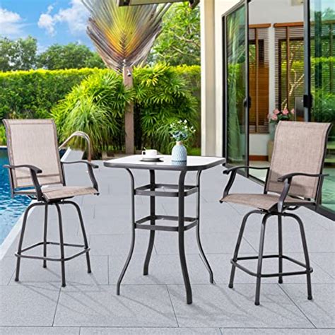 Vongrasig Piece Patio Swivel Bar Set All Weather Mental Textilene