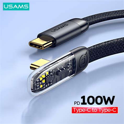 USAMS PD 1 2m 2m 100W USB Type C Right Angle Transparent Elbow Game