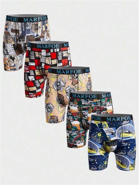 Men 5pcs Letter And Cartoon Graphic Boxer Brief Shein Usa