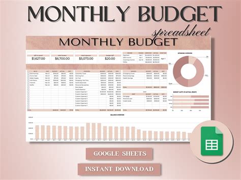 Google Sheets Budget Template Monthly Spreadsheet Google - Etsy