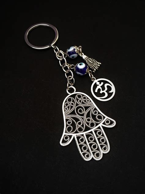 Evil Eye Hamsa Hand And Aum Keyring Conjure