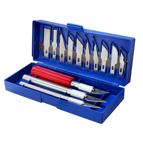 16 PC Hobby Knife Set Arts Craft Kit Cut Trim 3 Handles 13 Blades