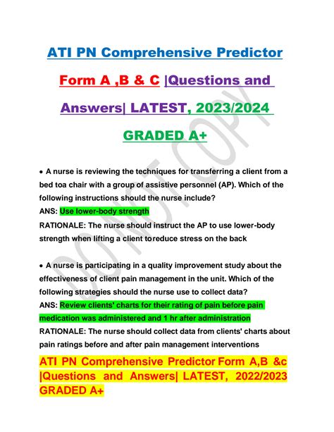 SOLUTION Ati Pn Comprehensive Predictor Form A B C Studypool