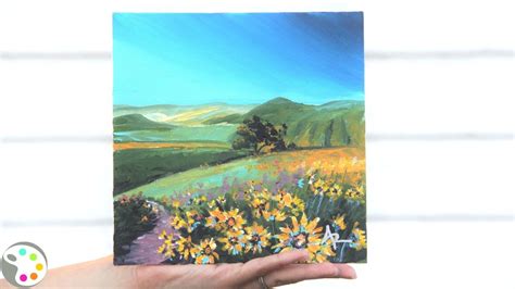 How To Paint With Acrylics Wildflower Landscape Tutorial Youtube