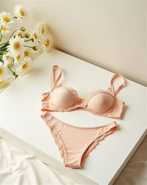 Elegant Peach Lingerie Set With Floral Accent Stock Photo Image Of