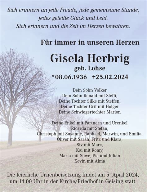 Gisela Herbrig Traueranzeige S Chsische Zeitung