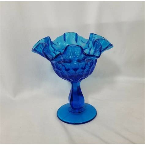 Fenton Accents Vtg Fenton Colonial Blue Thumbprint Ruffled Edge