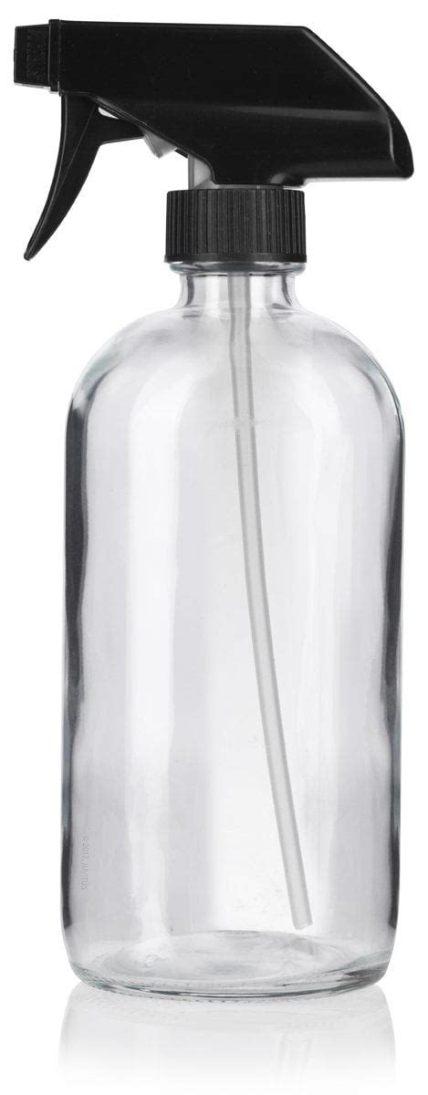 Clear Glass Boston Round Trigger Spray Bottle With Black Sprayer